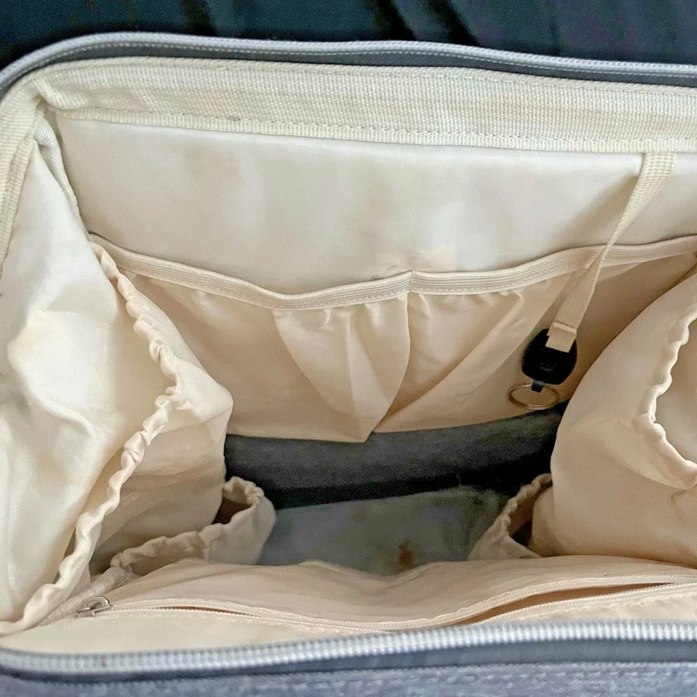 Canway Diaper Bag Backpack Gray‎ Brown Leather Trim Travel Baby Bag Large Multi
